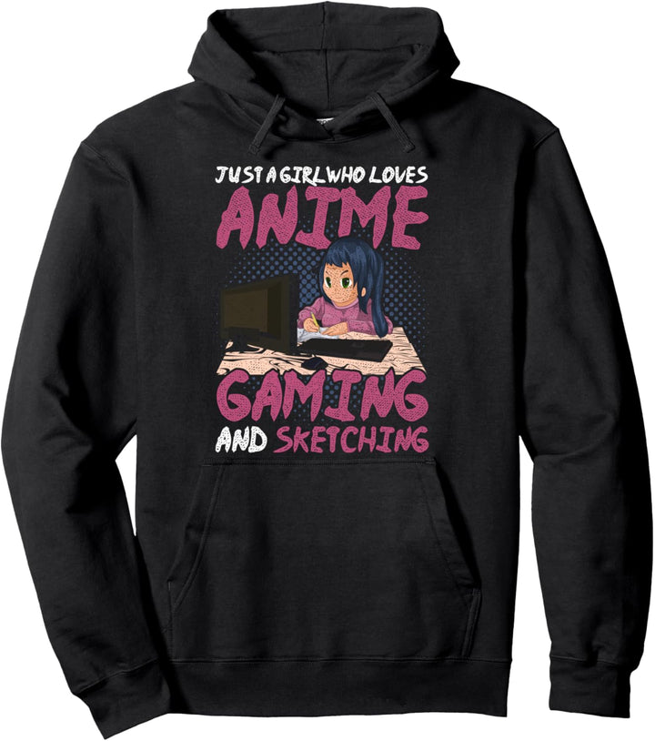 Nur ein Mädchen das Animes Gaming und Zeichnen liebt Anime Pullover Hoodie