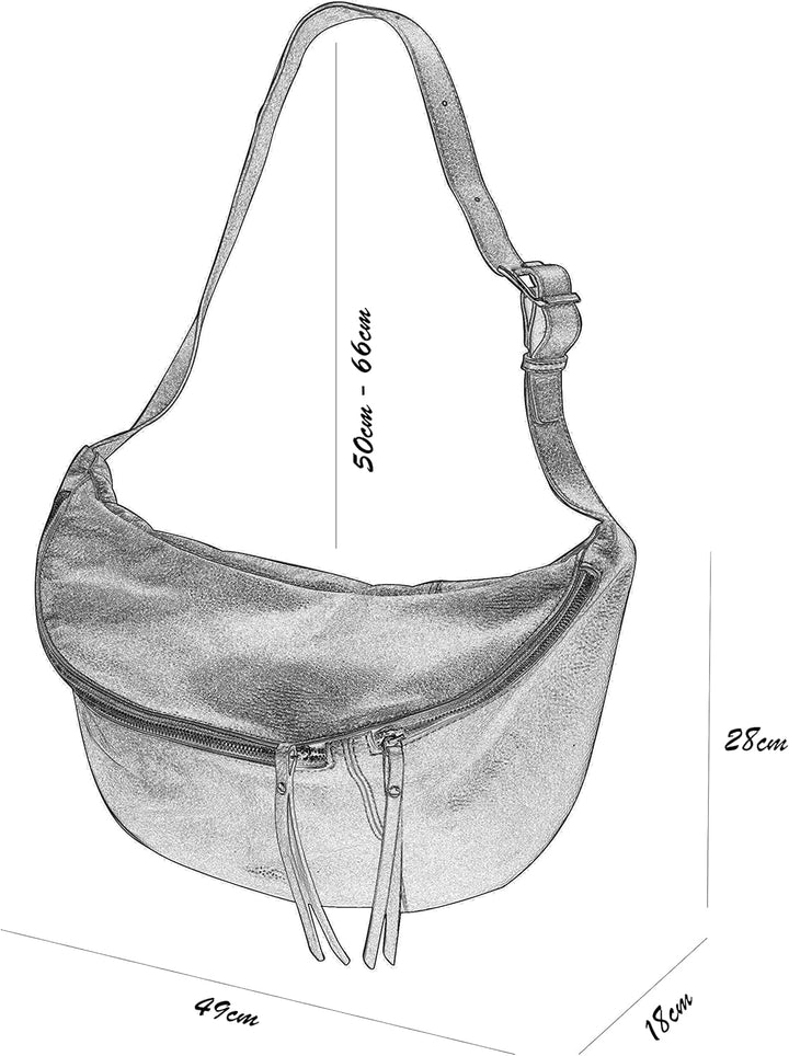 SH Leder echt Leder Damen Unisex Brusttasche für Festival Reise XXL Gross Hüfttasche Crossbody Bag F