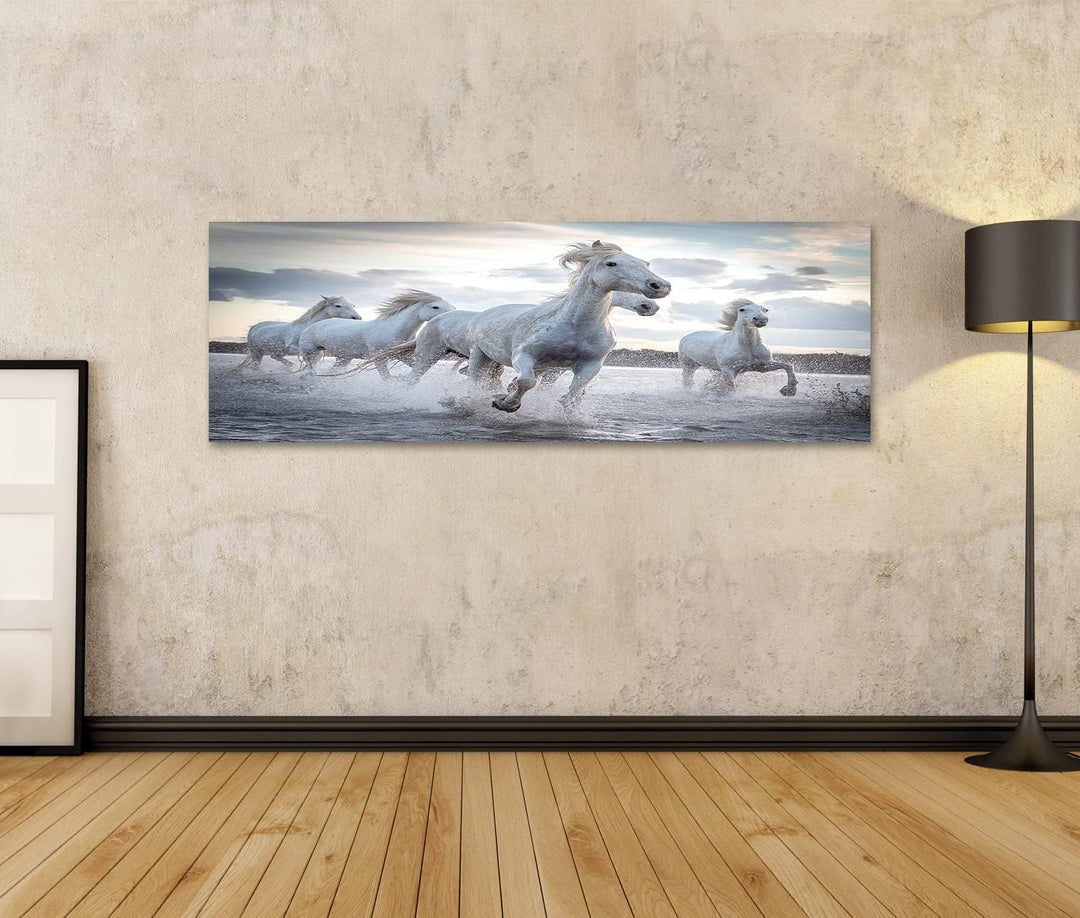 islandburner Bild auf Leinwand Weisse Pferde Camargue Frankreich Herde Im Wasser Bilder Wandbilder P