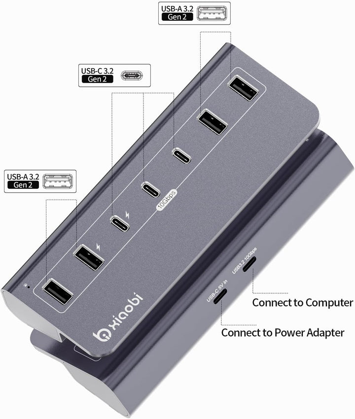 USB Hub mit Netzteil, 7 Port USB Hub 3.2 Gen 2, 10 Gbps USB Verteiler mit Netzteil 5V 3A Powered USB