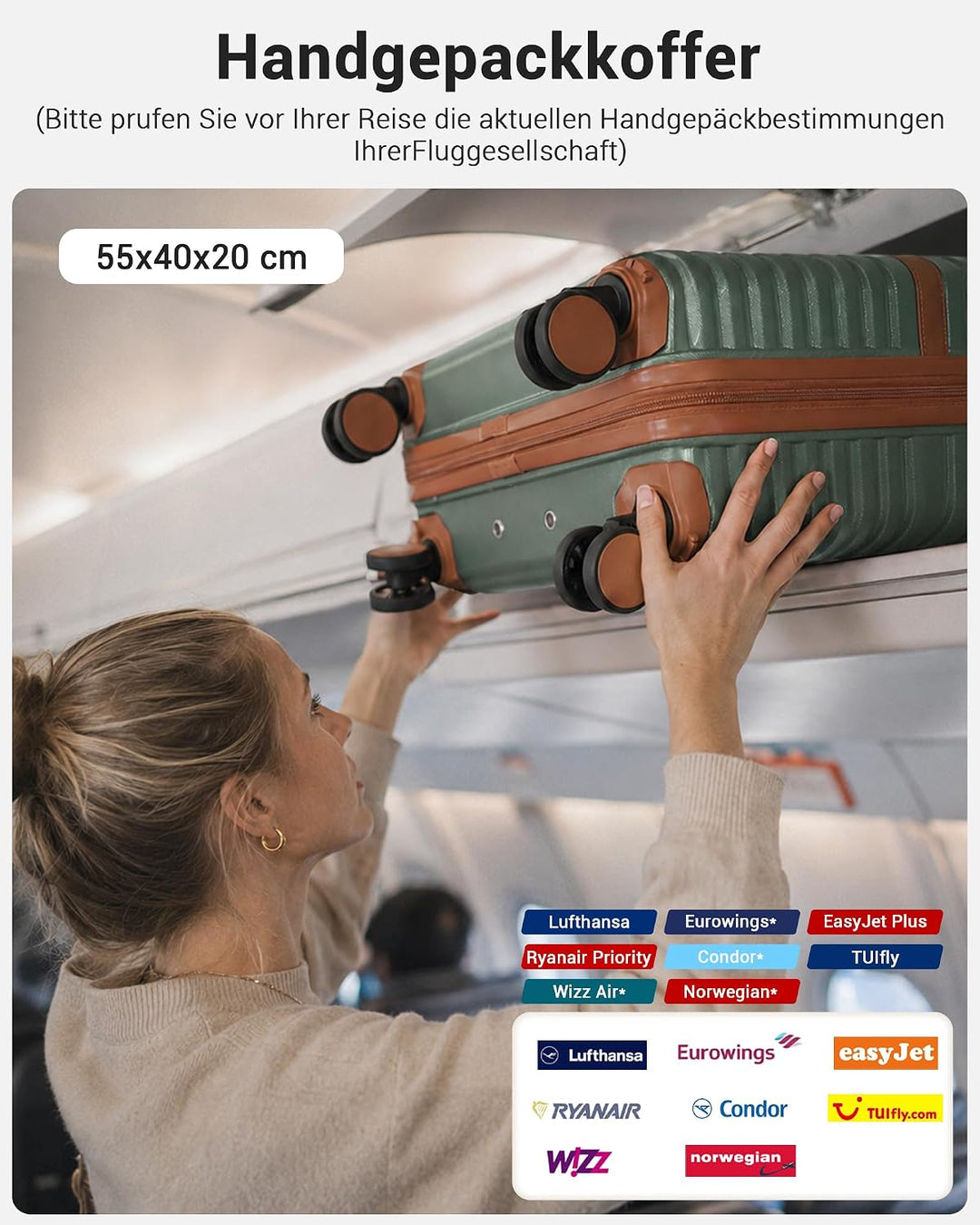 KONO Koffer Reisekoffer Trolley Kofferset 3 Teilig von ABS+PC Hartschalenkoffer mit Zwillingsrollen