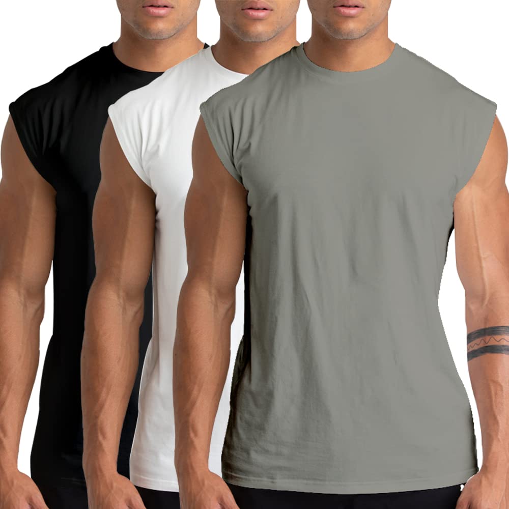 Holure 3er Pack Herren Unterhemden Muskelshirt Workout Tank Tops Unterhemd mit Rundhals-Ausschnitt S