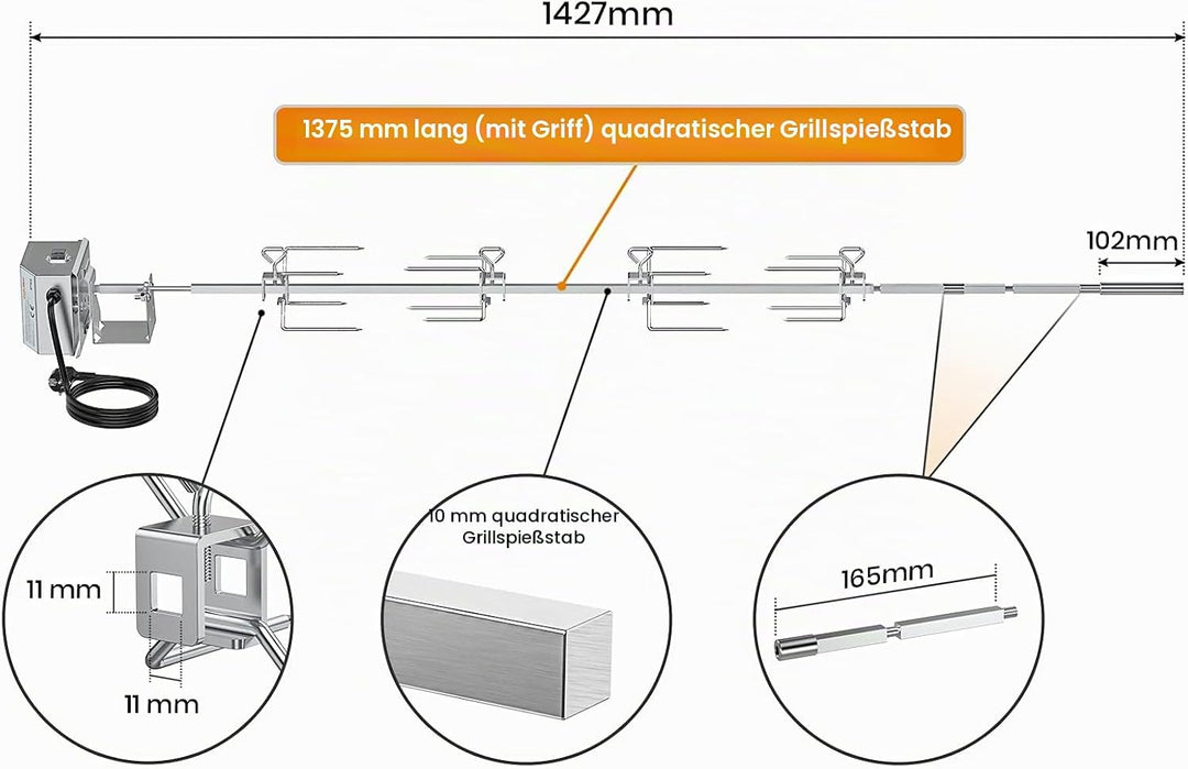 Onlyfire Edelstahl Grillspiess Set geeignet für die Verwendung mit Weber 7653 Weber Genesis II 400&amp;