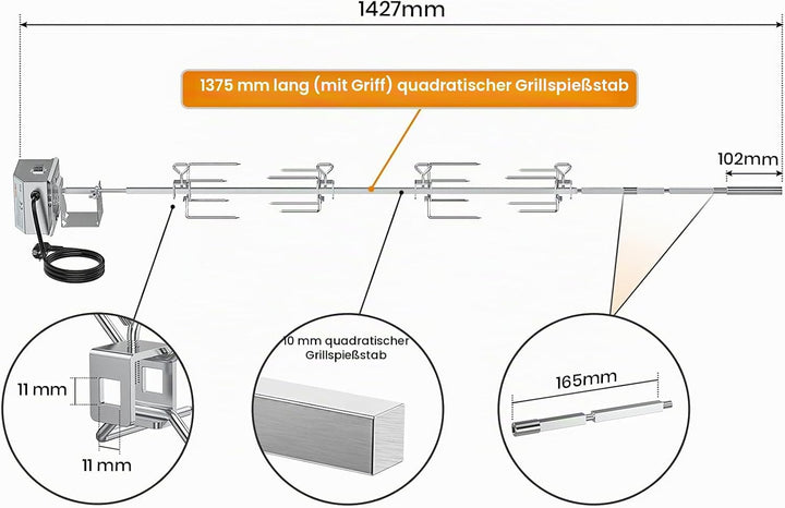 Onlyfire Edelstahl Grillspiess Set geeignet für die Verwendung mit Weber 7653 Weber Genesis II 400&amp;