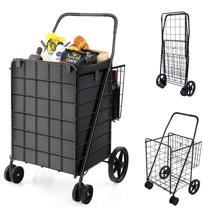 COSTWAY Einkaufstrolley Klappbar, Einkaufswagen auf Rollen mit Abnehmbarer Oxford-Tasche & 2 Körben,
