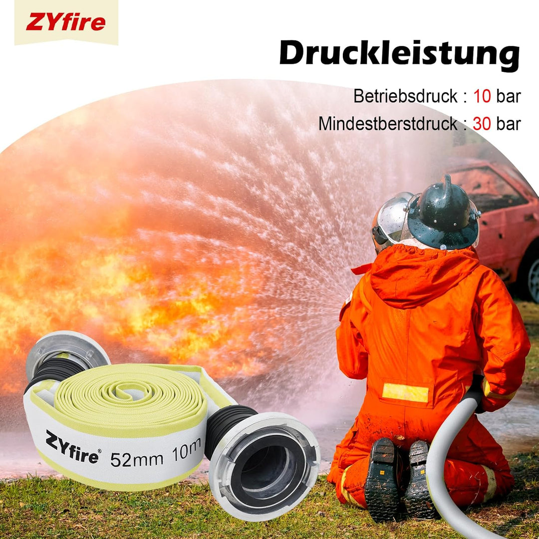 ZYfire Feuerwehrschlauch 52mm x 10m | 2 Zoll Feuerschlauch mit C-Storz Kupplung | flexibler Wassersc