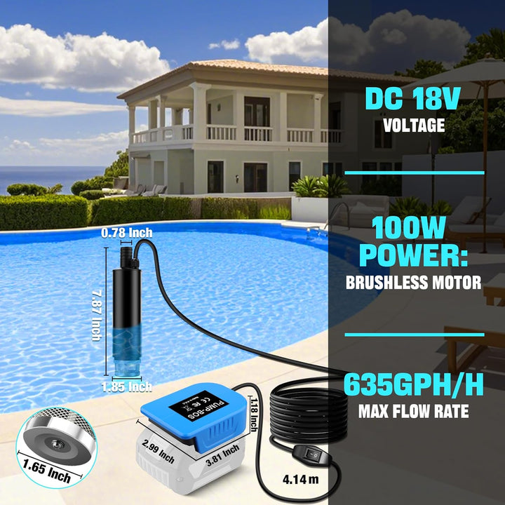 Tragbare Wasserpumpe Sumpfpumpe für Bosch Professional 18V System GBA Akku, 120W, 12V Regenfass Wass