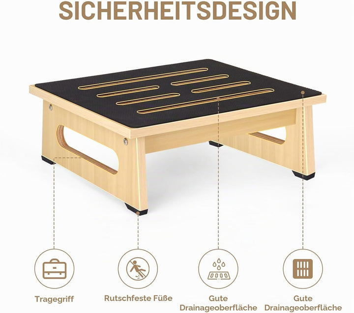 EIN hölzerner Tritthocker 5,3 Zoll für Erwachsene und Senioren mit Rutschfester Gummiauflage, für dr