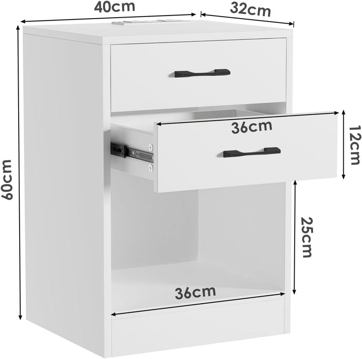 Lvhecforhm 2er Set Nachttisch Weiss, Nachttische mit Offenen Fächern Hochglanz Front, Nachttische mi