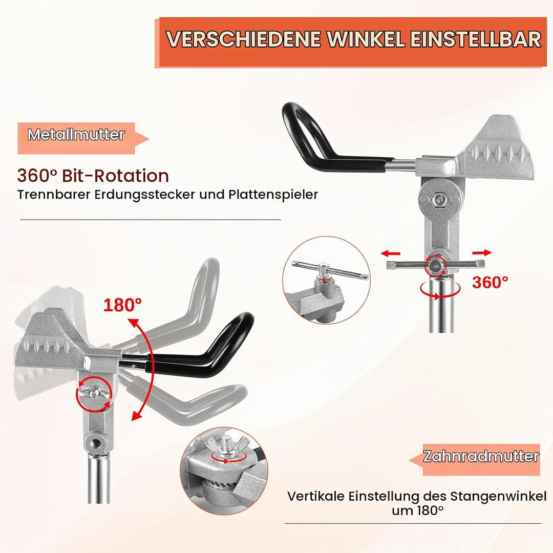 EXLECO 2pcs Rutenhalter Angel, 360° Verstellbar Angelrutenhalter aus Edelstahl mit Dreifach-Erdspitz