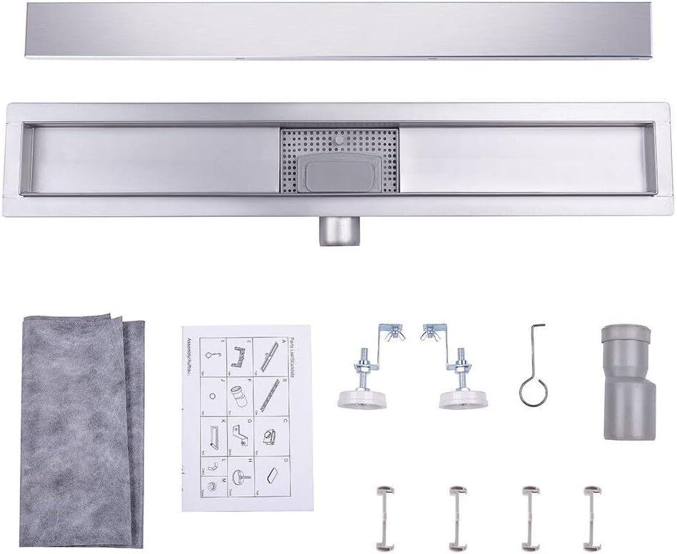 Duschrinne 60 cm Befliesbar Edelstahl komplettset Duschablauf Extra Flach Siphon mit Geruchsstop und
