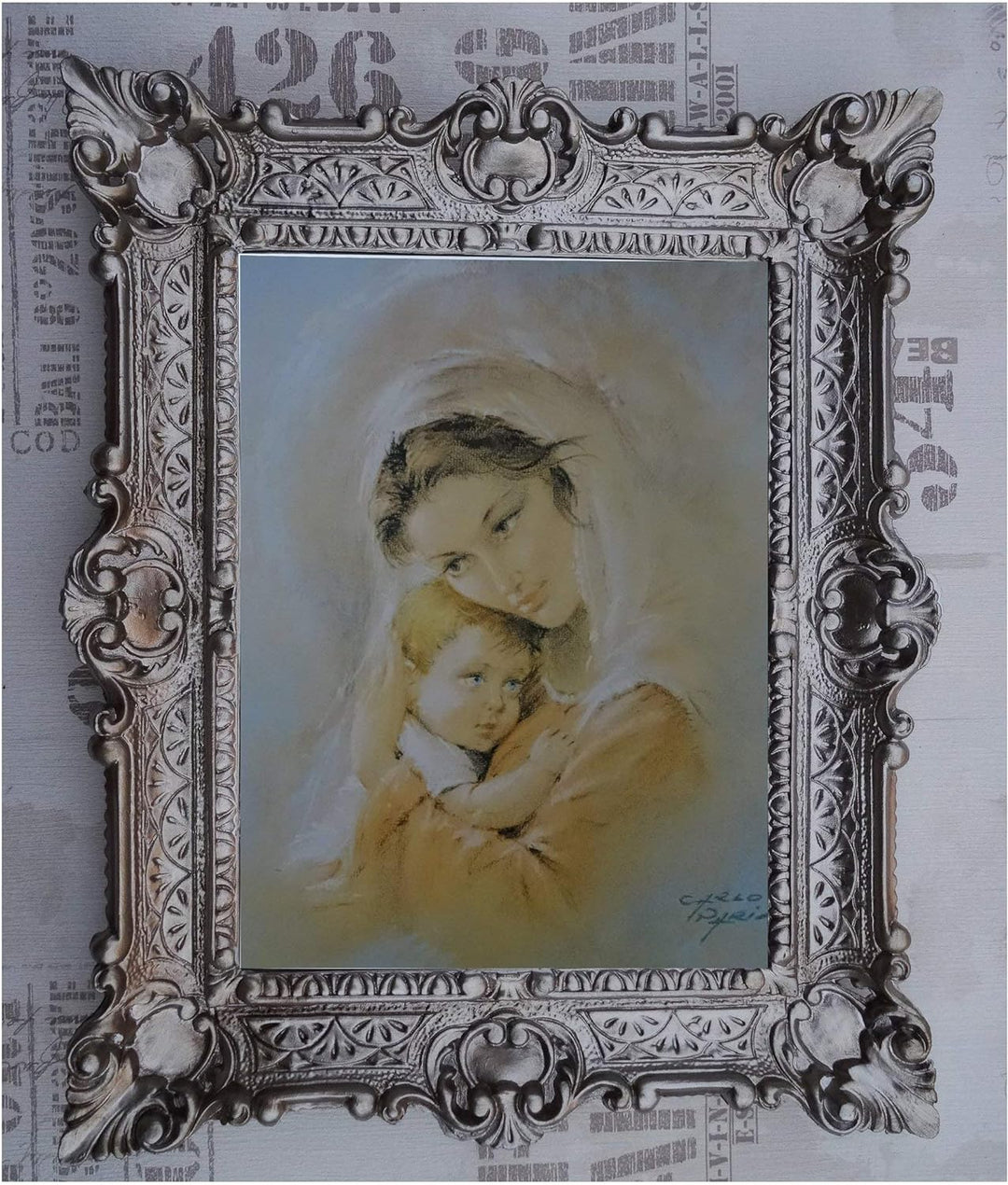 Lnxp Bild Bilder Gemälde in den Rahmen montiert 56x46 cmReligiös Mutter Maria Gottes Maria Jesus Chr