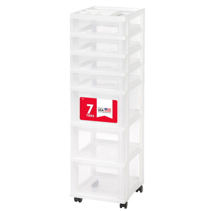 Iris USA MC Kunststoff-Schublade, Rollwagen mit Organizer-Oberteil, 7, Weiss 7 Drawer Organizer oben
