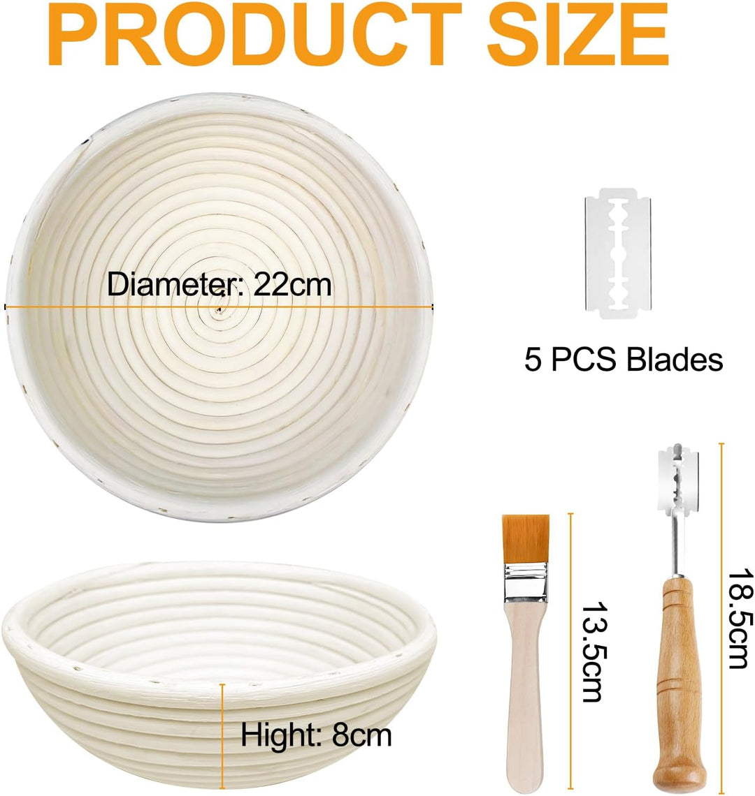 Gärkörbchen für Brot, Gärkorb Rund 22 cm, Brot Backen Zubehör, Banneton Gärkörbe Set, Bread Proofing