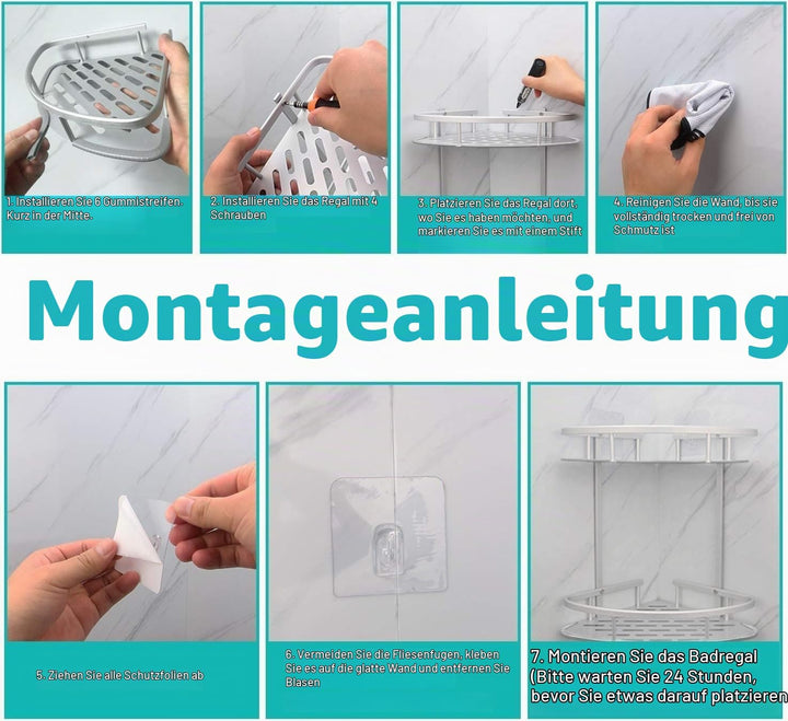 LATERN Duschregal Eckregal ohne Bohren - Aluminium Duschablage Ecke 2 Etagen, Rostfrei Eckablage Dus