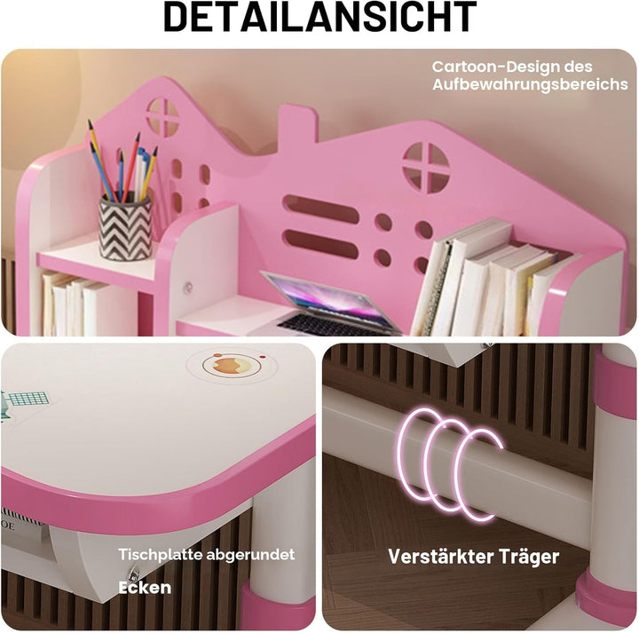 Höhenverstellbarer Kinder-Schreibtisch und Stuhl-Set, Stabiler Schreibtischstuhl Kinder ab 6 Jahren