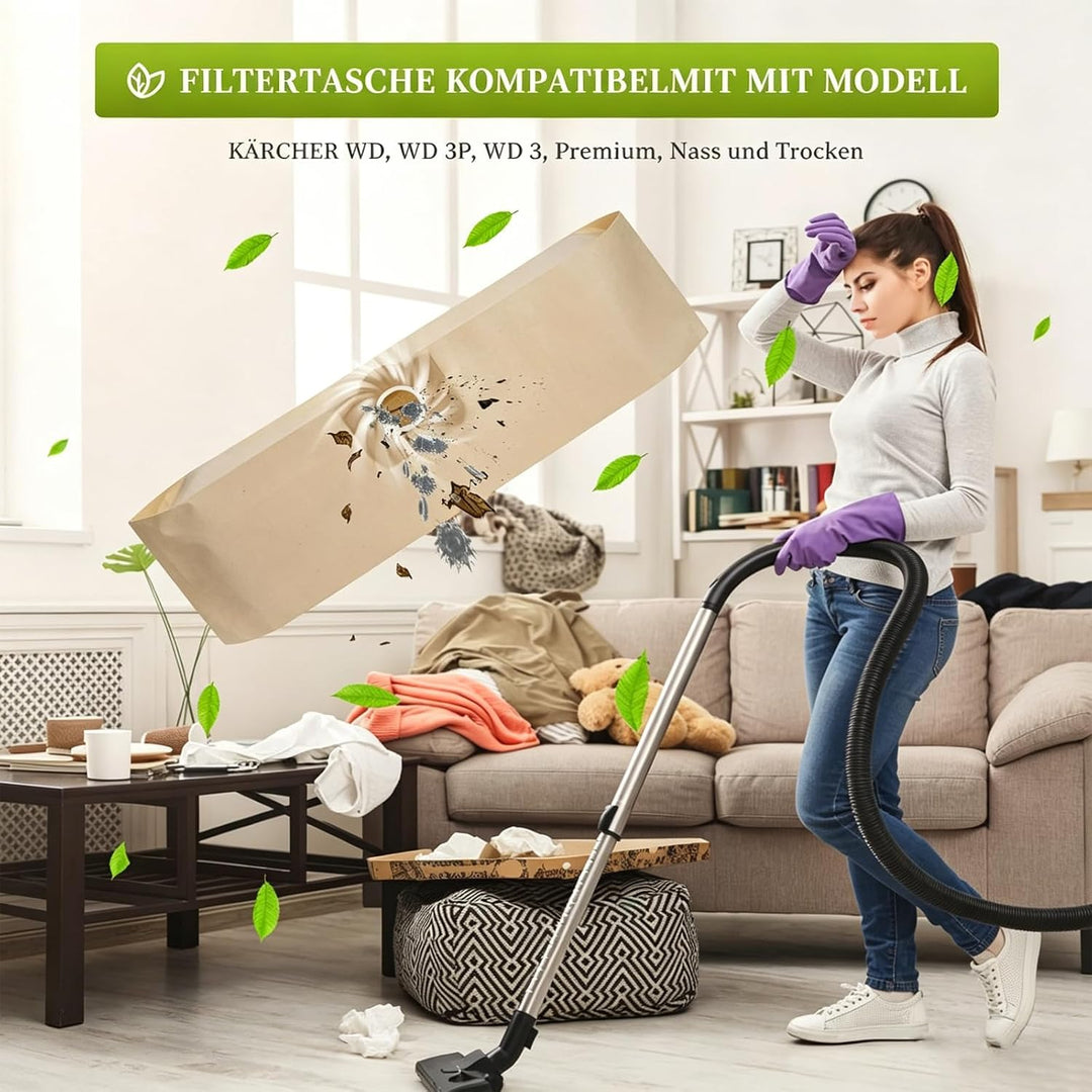 15 Stück Papierfilterbeutel für Kärcher 6.959-130.0, WD3 Staubsaugerbeutel