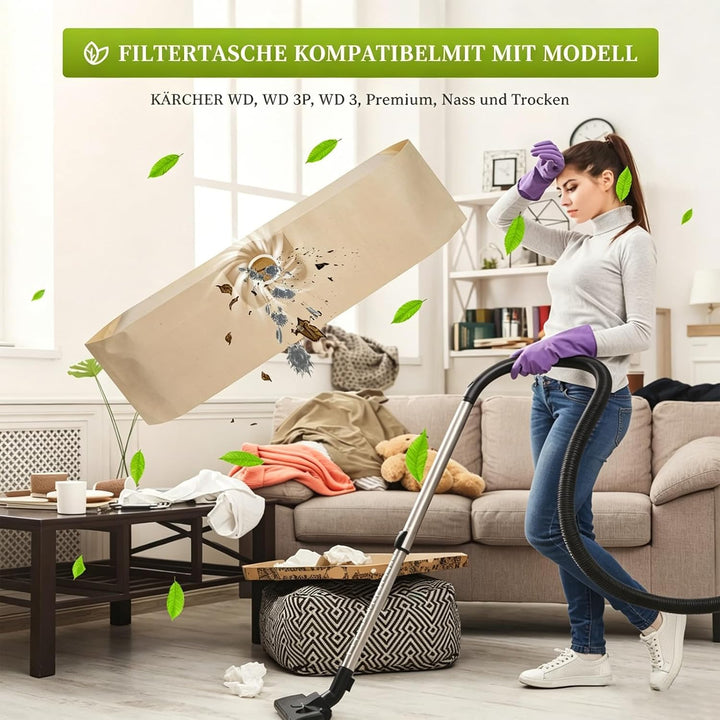 15 Stück Papierfilterbeutel für Kärcher 6.959-130.0, WD3 Staubsaugerbeutel