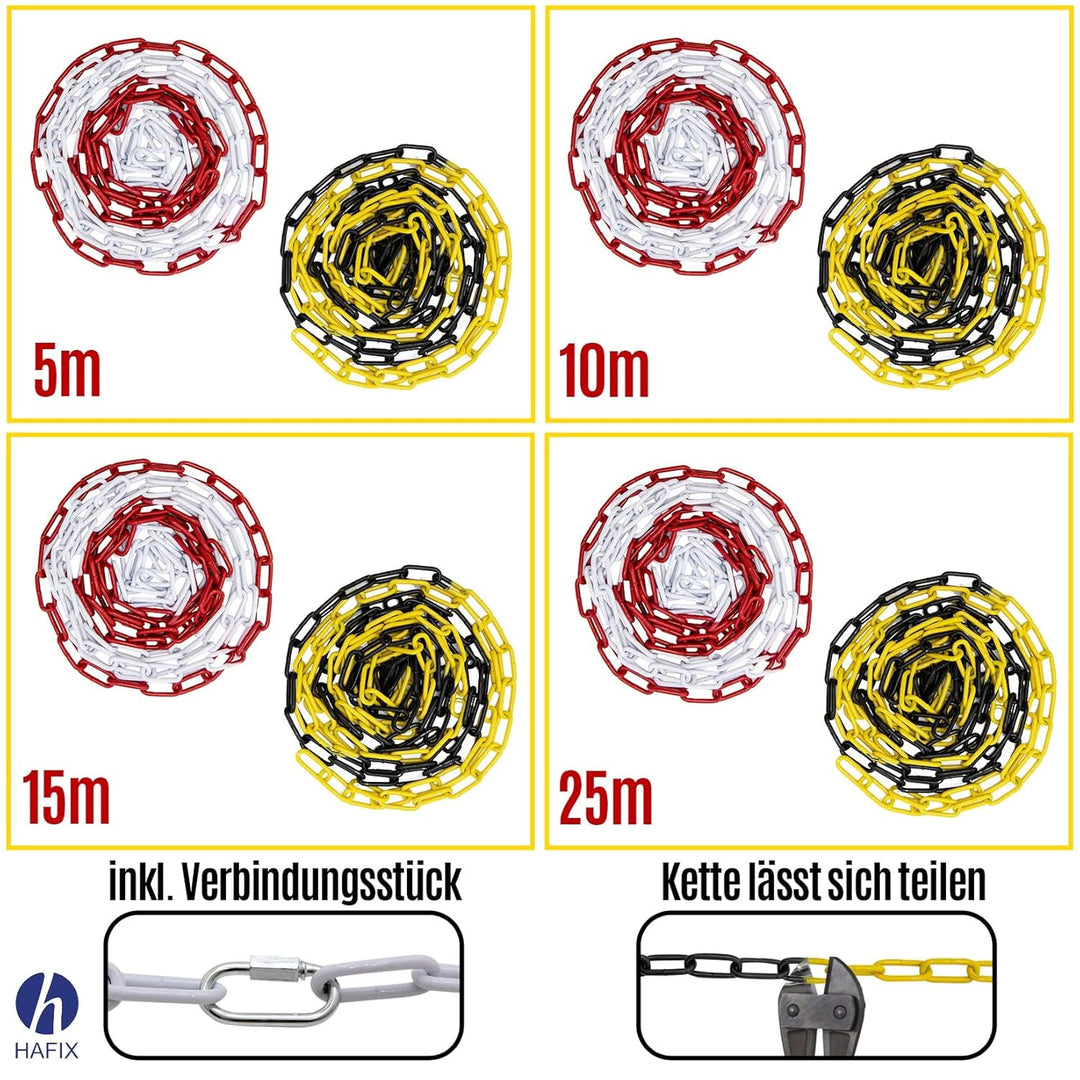HAFIX® Absperrkette Warnkette Zweifarbige schwarz-gelb Kette 26M. Warnkette 5mm Gliederkette Sicherh