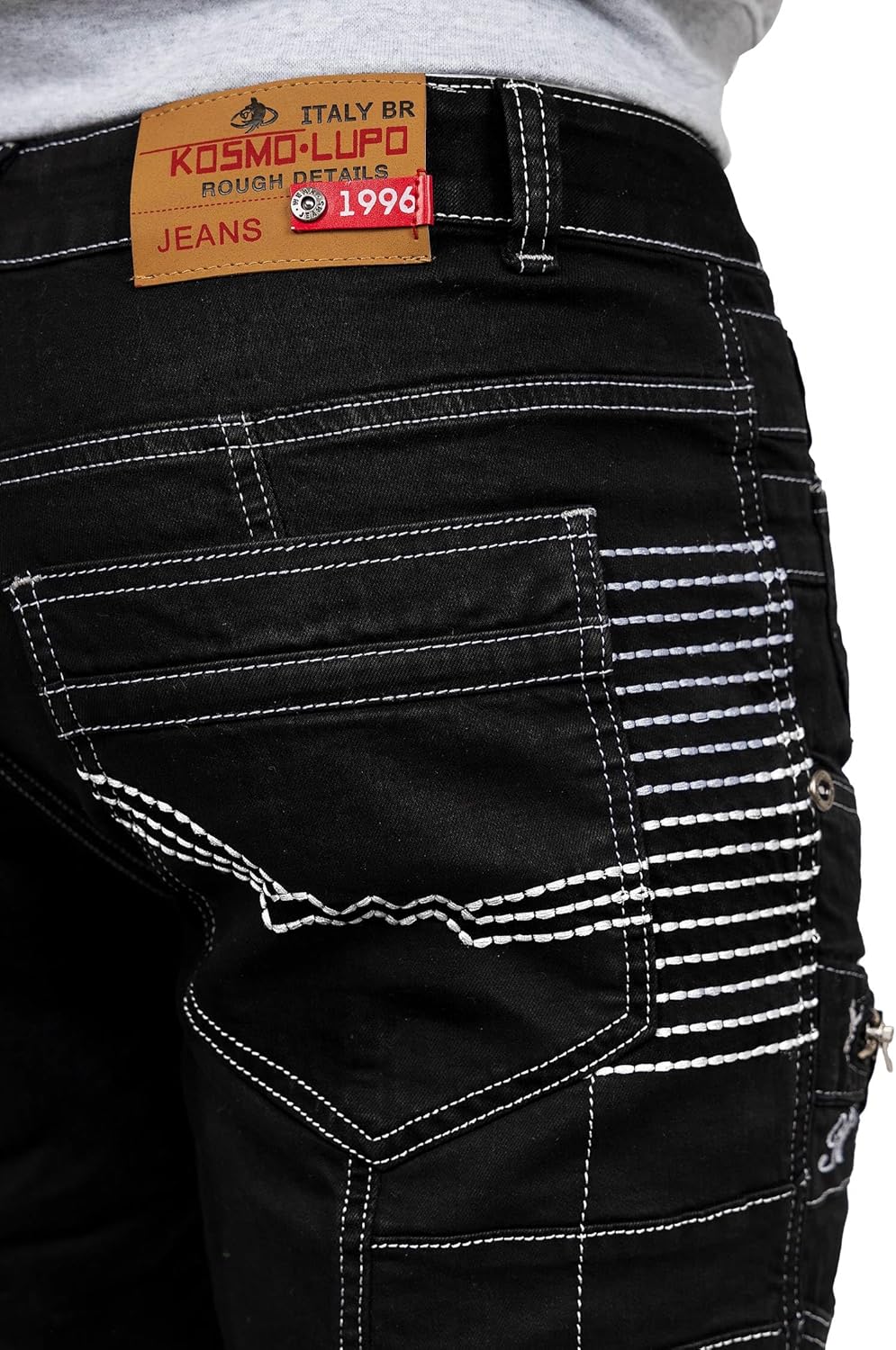 Kosmo Lupo Herren Jeans Extravagant Besondere Designs 40W / 34L Schwarz - 24, 40W / 34L Schwarz - 24