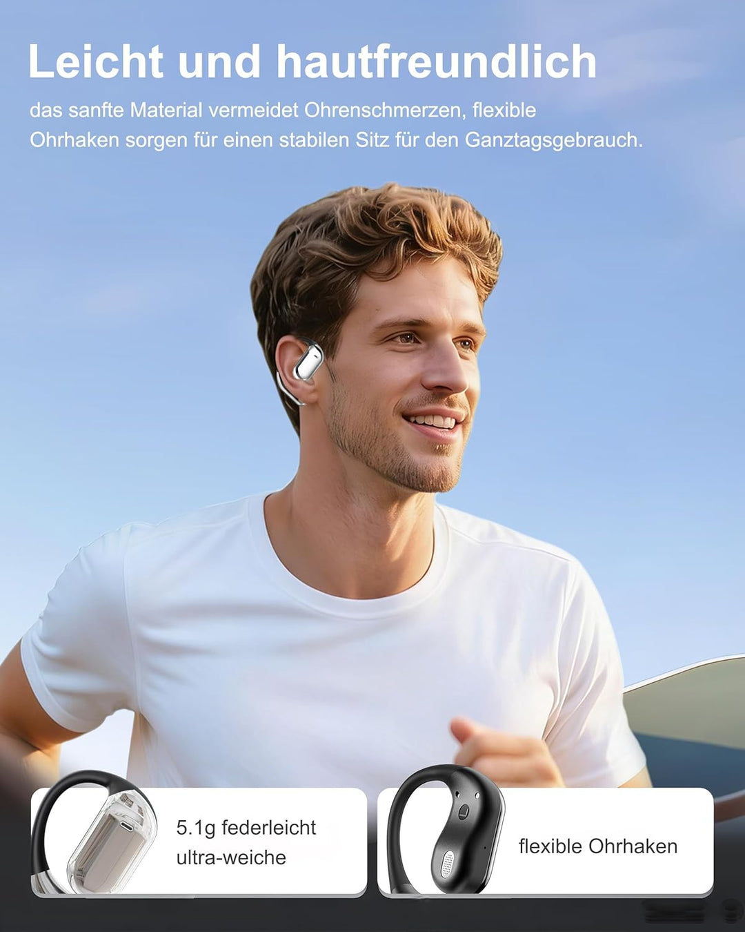 Open Ear Kopfhörer 50 Std Bluetooth 6.1 KI Kopfhörer 1 std Schnellladung Kabellos HiFi Kopfhörer mit