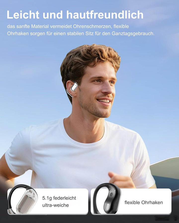 Open Ear Kopfhörer 50 Std Bluetooth 6.1 KI Kopfhörer 1 std Schnellladung Kabellos HiFi Kopfhörer mit