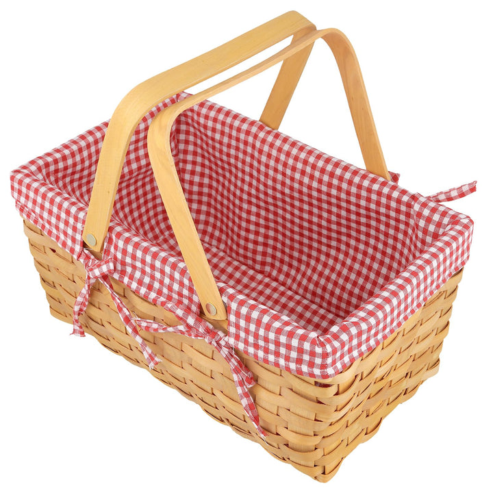 Geflochten Picknickkorb mit Henkel und Leinentuch, 34x21x16cm Rechteckig Picknickkorb aus Weide, Ges