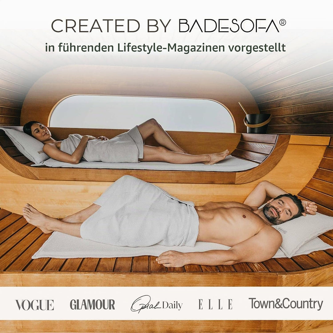 SAUNASOFA Set Short – 2-Sitzer Sauna-Auflage mit Kissen – Saunamatte für Infrarot-Kabine &amp; klassisch