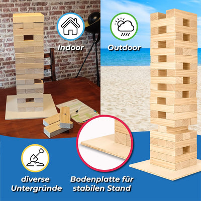 Toyfel XXL Riesen Wackelturm Riski 70 cm - FSC® Holz Stapelturm 54 Bausteine Inkl. standfester Boden
