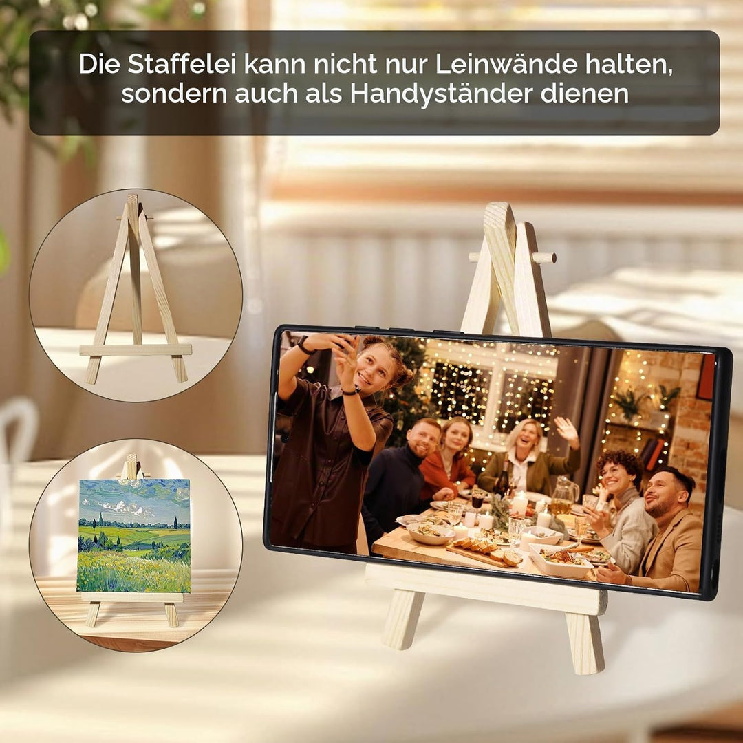 Mini Leinwand mit Mini Staffelei Set 15 Stück Dreieck Staffelei aus Massivholz für DIY-Malerei Kinde