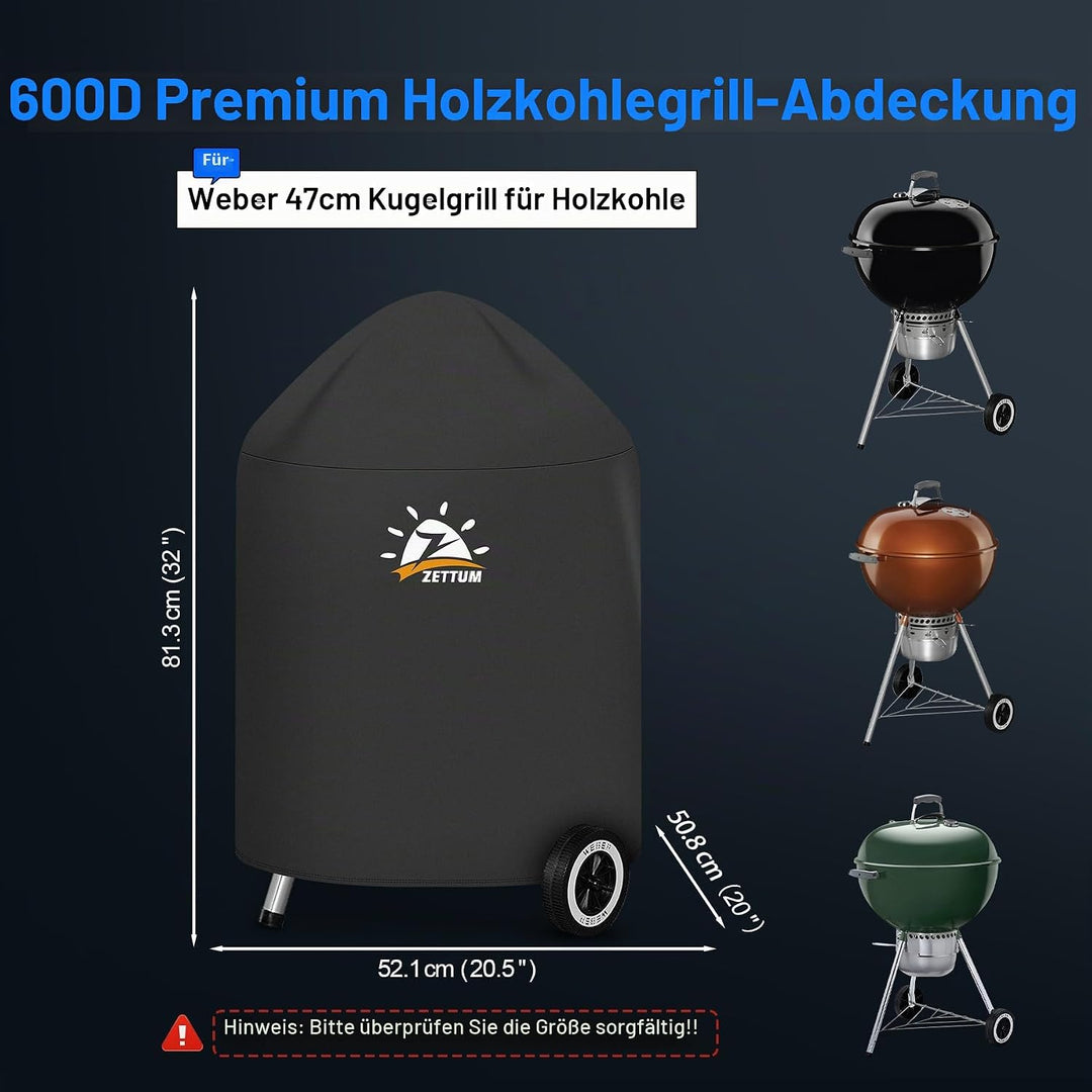 Zettum Kugelgrill Abdeckung Grill - 600D Oxford Holzkohle Abdeckhaube Grill für Weber 47 CM Barbecue