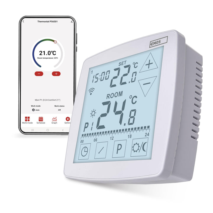 EMOS GoSmart - Smart Home Raumthermostat mit App - WiFi - Open Therm Thermostat mit Fühler für Boden