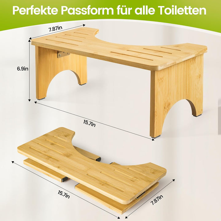 Klappbarer Toilettenhocker Erwachsene, Klohocker aus Bambus-Holz für Badezimmer, Ergonomischer WC Ho