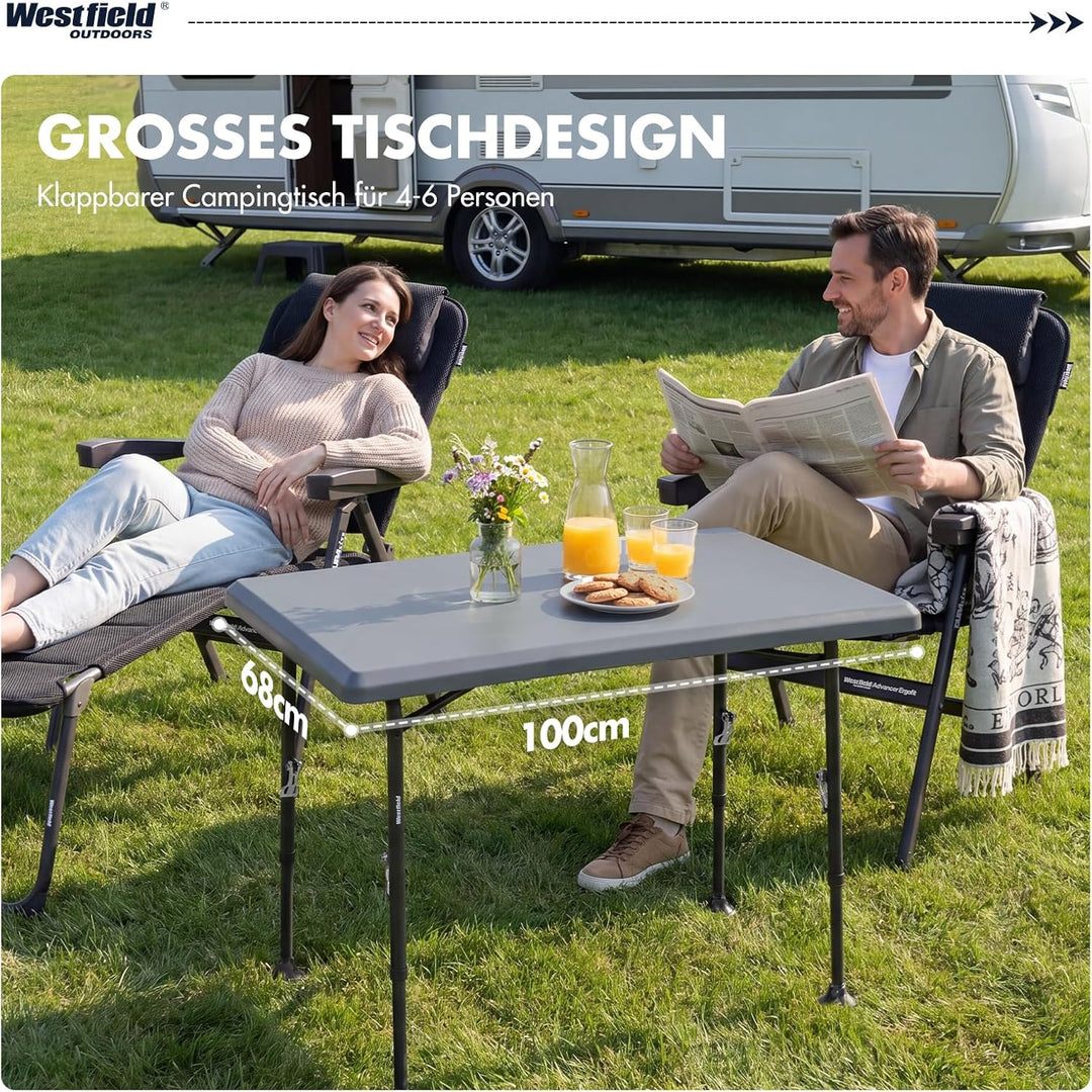 Westfield Outdoors Resino, Campingtisch klappbar Höhenverstellbar Klapptisch 100x68cm für 4-6 Person