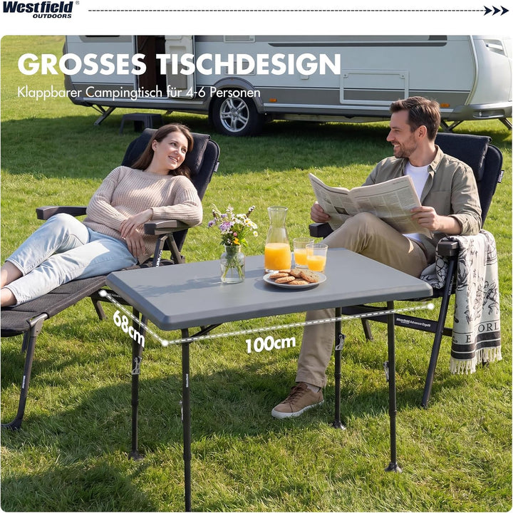 Westfield Outdoors Resino, Campingtisch klappbar Höhenverstellbar Klapptisch 100x68cm für 4-6 Person