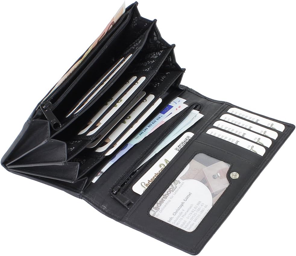 Branco Damen Geldbörse Portemonnaie Leder Damenbörse Damen Geldbeutel schwarz, Schwarz