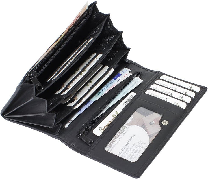 Branco Damen Geldbörse Portemonnaie Leder Damenbörse Damen Geldbeutel schwarz, Schwarz