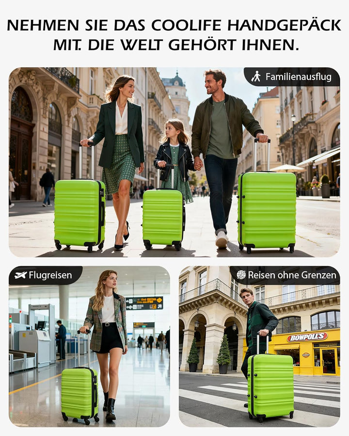 COOLIFE Handgepäck Koffer Set 20 Zoll, ABS+PC Hartschalenkoffer mit Rollen & TSA-Schloss, Enthält 1