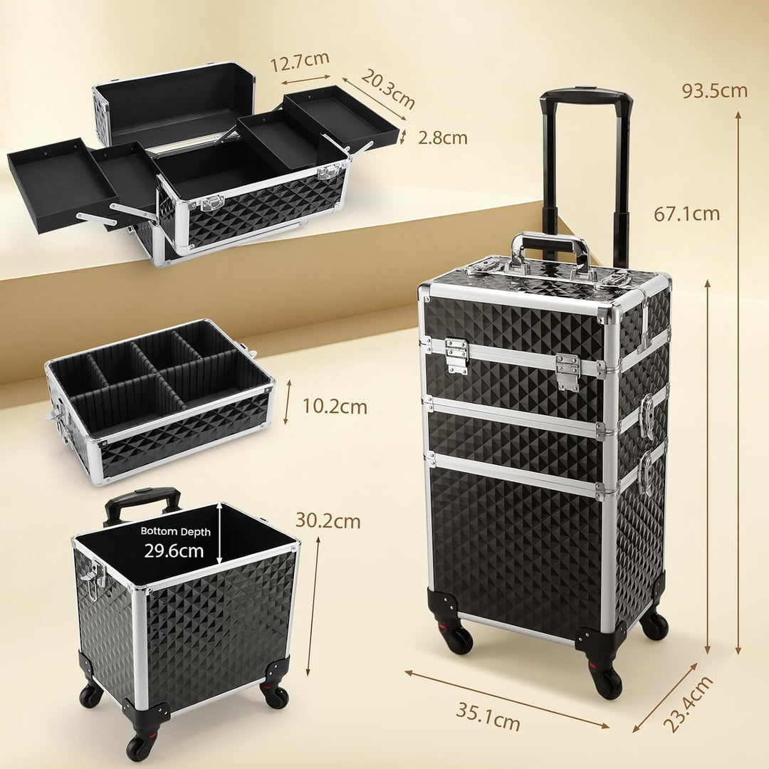Make up Koffer Kosmetikkoffer Trolley Kosmetik Trolley 3-in-1 Schminkkoffer mit Rollen Friseurkoffer