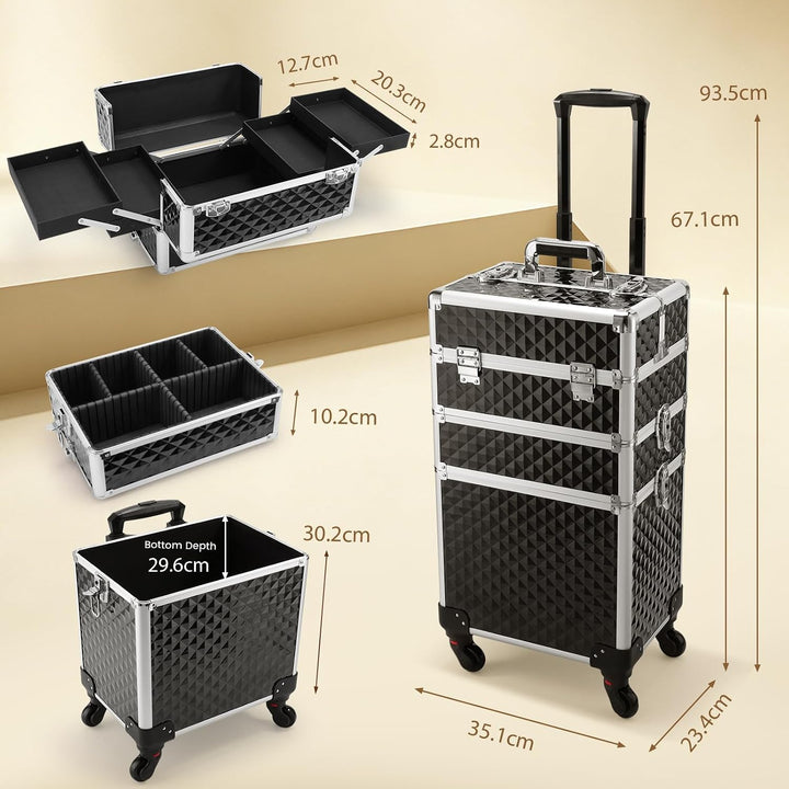 Make up Koffer Kosmetikkoffer Trolley Kosmetik Trolley 3-in-1 Schminkkoffer mit Rollen Friseurkoffer