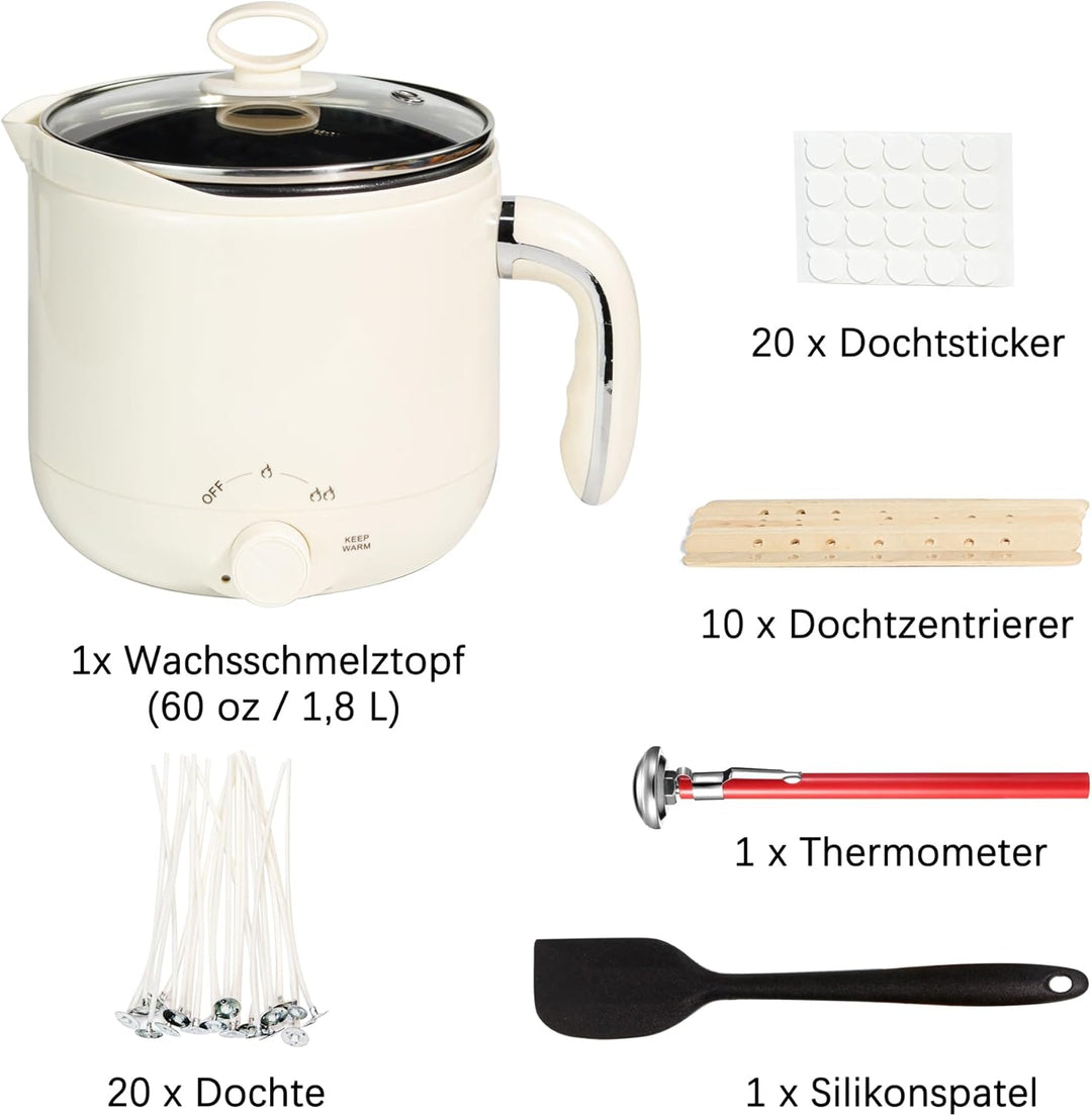 JULWHISPER Wachsschmelzer für die Kerzenherstellung 1,8L/60oz Wachsschmelzer mit Ausgiessvorrichtung