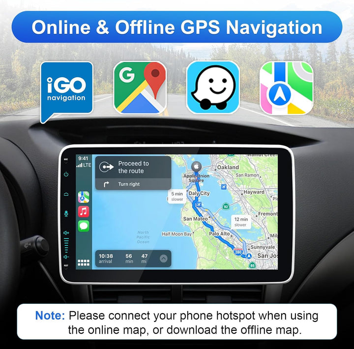 Android Autoradio mit Navi 10.1 Zoll Bildschirm Eingebaut DAB+ Android Auto & Wireless Carplay Doppe