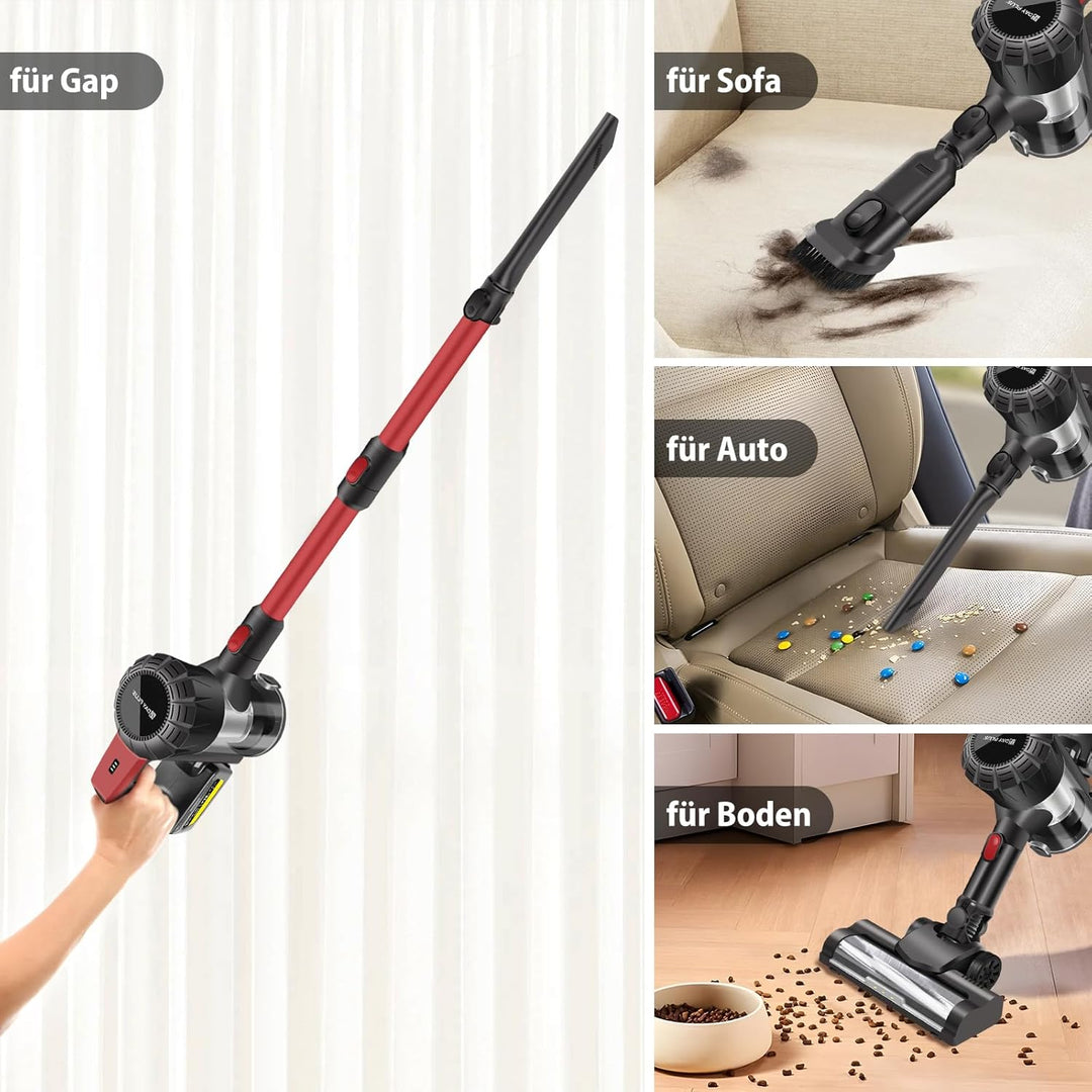 Akku Staubsauger 45000Pa/500W/40 min, Stielstaubsauger Kabellos Selbststehend Tierhaarentferner mit