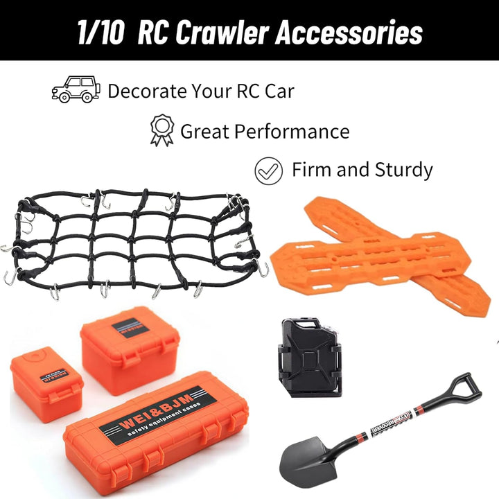 RC Crawler Zubehör, 1/10 Truck Dachträger Rc Zubehör Set 8 in 1 Tankaufbewahrungsbox, Gepäcknetz, Sc