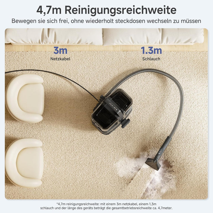 SIMPLUS Polsterreiniger mit Heisswasser-Funktion, 22.000 Pa Waschsauger für Sofa, Teppich, Auto und