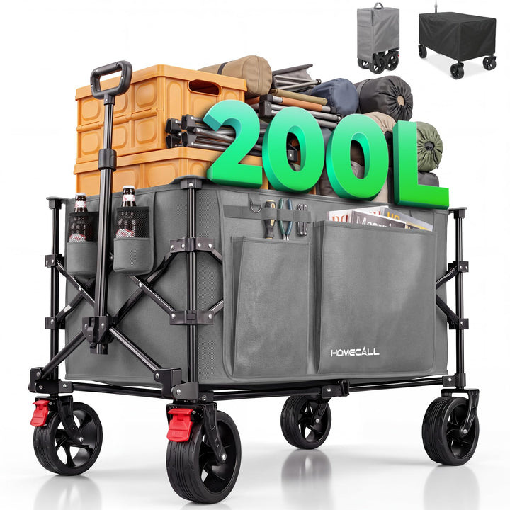 Bollerwagen Faltbar 200L 200KG Belastbar, Strandwagen Klappbar mit Regenschutz, Reflektorstreifen, B