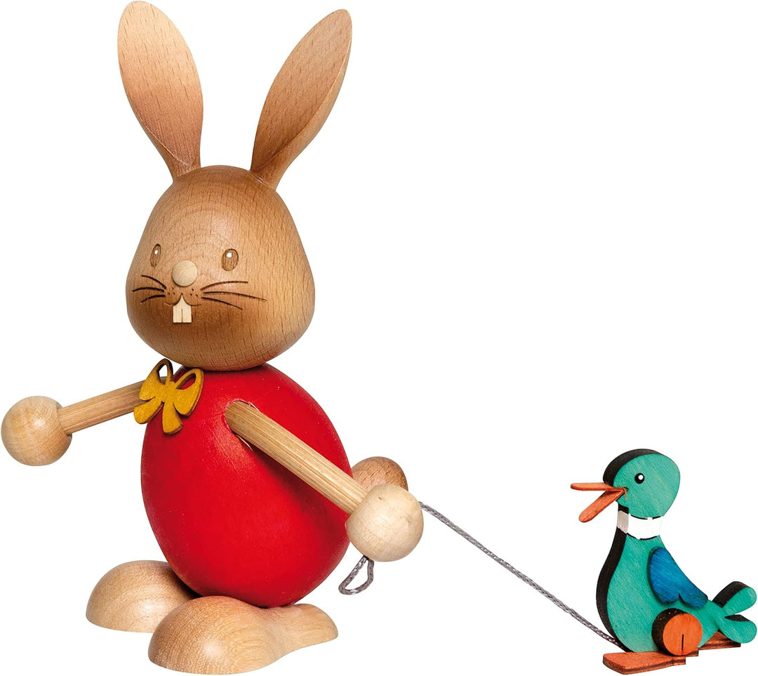Drechslerei Kuhnert - Osterdekoration / Osterhase - Stupsi Hase mit Ente - 12cm - aus Holz - Made in