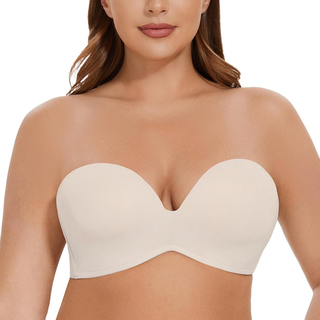 MELENECA Damen Ohne Bügel Gepolstert Anti-Rutsch Push Up Trägerloser BH 70C Sanddollar, 70C Sanddoll
