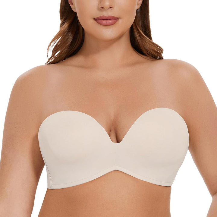 MELENECA Damen Ohne Bügel Gepolstert Anti-Rutsch Push Up Trägerloser BH 80D Sanddollar, 80D Sanddoll