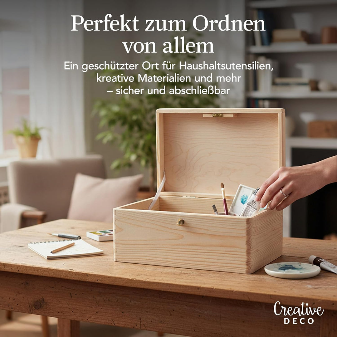 Creative Deco Holzkiste mit Deckel und Schlüssel | 30 x 20 x 14 cm (+/-1cm) | Weihnachten Erinnerung